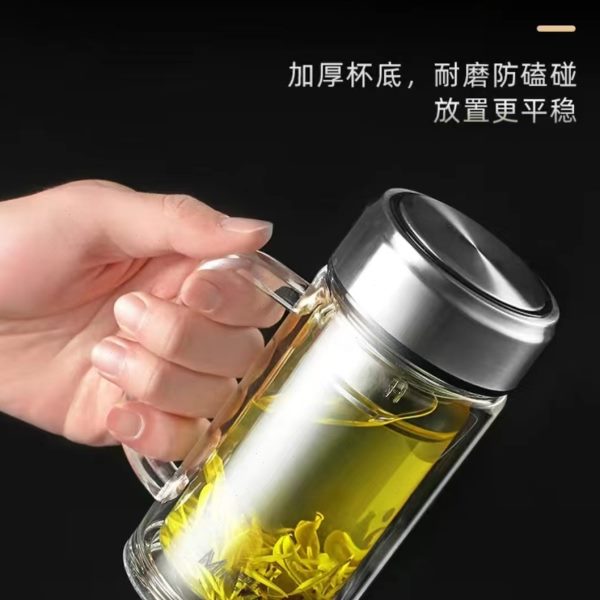 过滤加厚带双层透明商务泡茶杯手柄大容量子便携男女水杯隔热玻璃