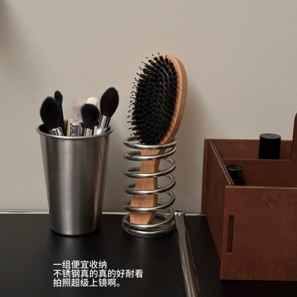 不锈钢桌面化妆品收纳盒金属篮子铁艺收纳筐化妆刷口红收纳置物架