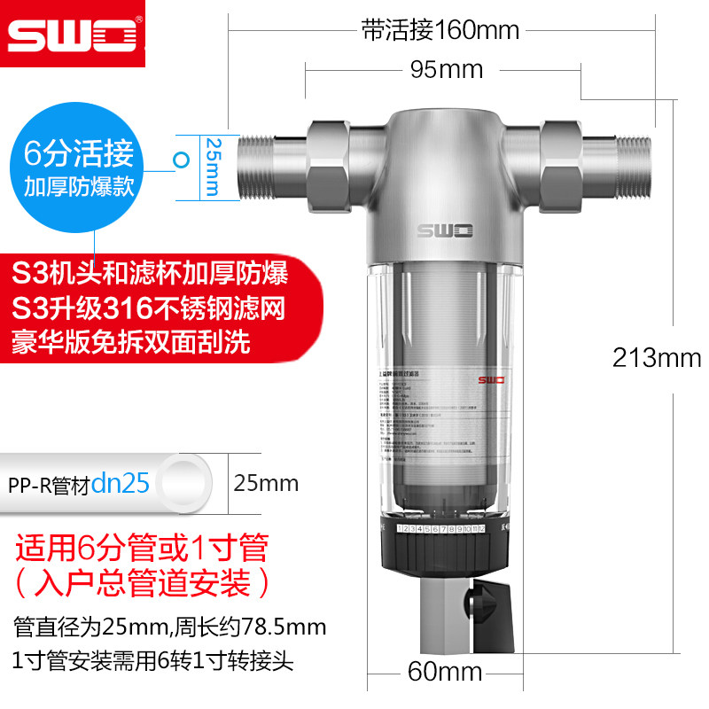 前置不锈钢e净水过滤器屋家用中央全洗厨房304反冲益自来水管上