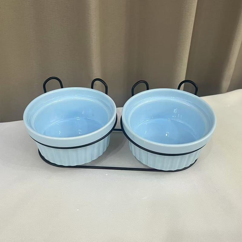 铁艺陶瓷猫狗双碗高脚护颈宠物食盆防打翻猫咪狗狗饭碗