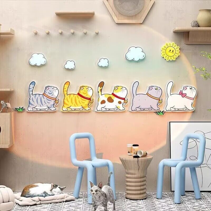 3d立体网红宠物店墙面玻璃门贴纸猫咖奶茶店打卡背景墙贴画
