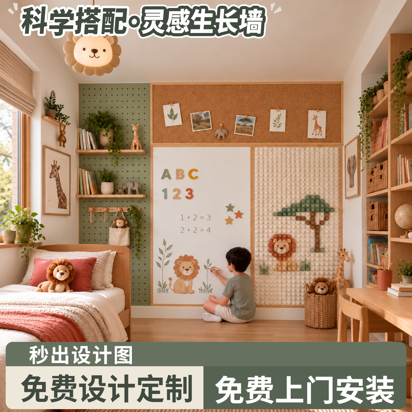 Seeful进口珐琅板白板墙面积木板磁吸黑板儿童家用教学洞洞板灵感生长墙软木板照片展示墙可擦书写字板挂墙式