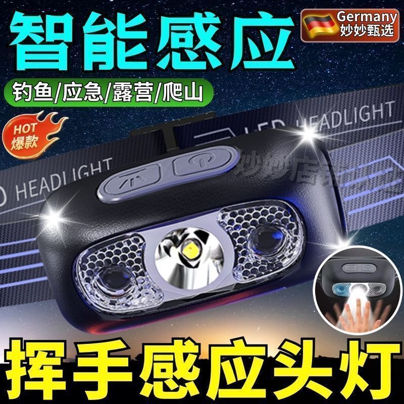 LED头灯超亮可充电头戴式强光感应特亮手电筒小型便携式夜钓鱼灯