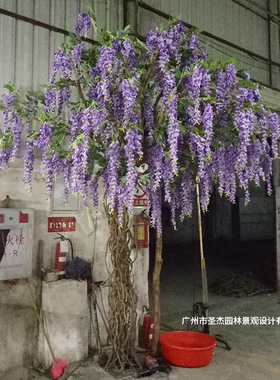 仿真紫色豆花树婚庆装饰花树室外阻燃园林造景仿真山藤造型假花树