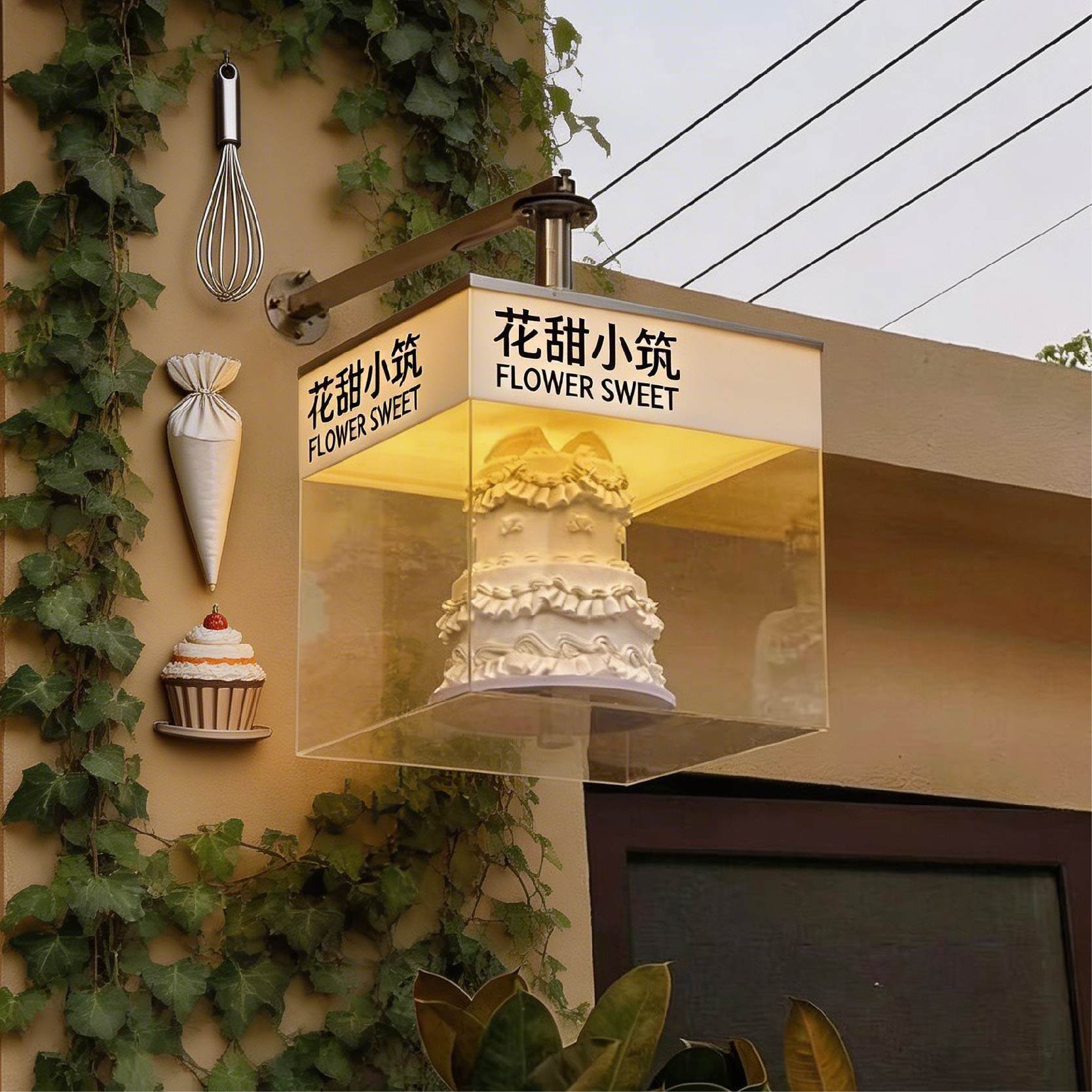 亚克力旋转灯箱定制发光广告牌招牌网红蛋糕店门头可放装饰物件
