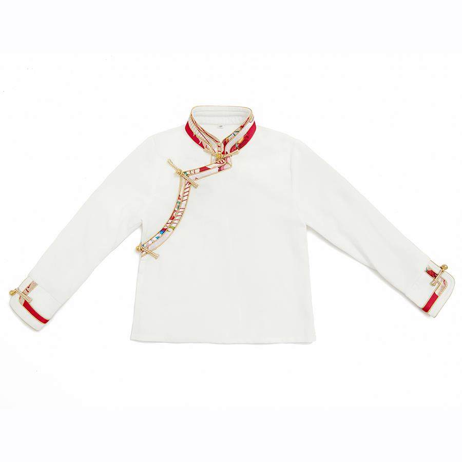 新款藏族儿童服装红白绿衣色衬拍舞照写真出演蹈女童