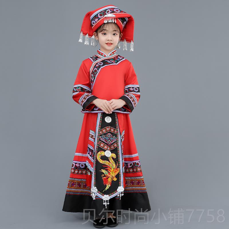 新款广西壮族新款三月三女童演民族表服装少民族舞蹈演服儿童数出