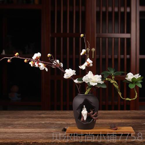 新款北欧简中饰式禅意花器陶瓷干插花客厅桌花面装小花瓶工约艺品