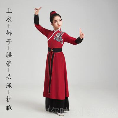 新款雪龙吟舞演出服儿童蹈汉服男款少同儿艺考级表演服侠客风女霍