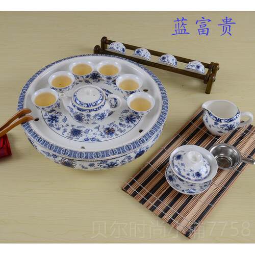 新款12具寸品质功夫茶差具套装工高夫整套茶杯家用水储水式蓄茶座