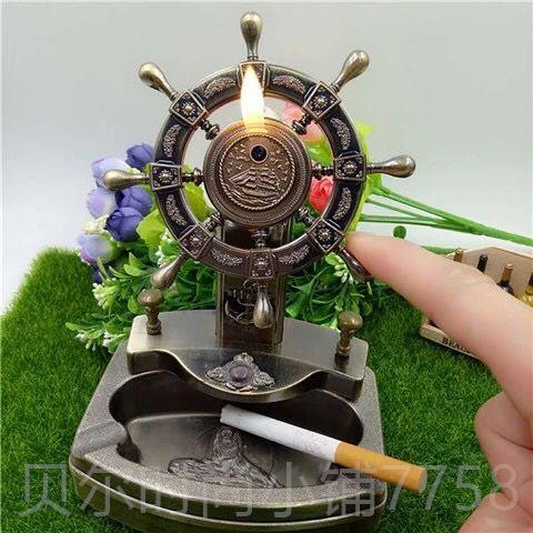 新款创意十生肖动物金属烟灰台充气打火机办公室艺术装饰二缸摆件图片
