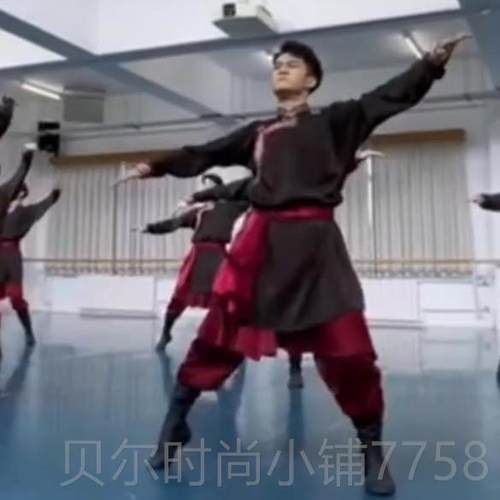 新款蒙古族舞蹈服男学生艺习考装练功剧服目练服少数民族演出服表