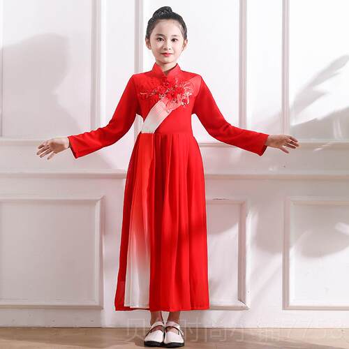 新款儿童舞大合唱演出服中小学生国表爱演服女童万疆男蹈红歌比赛
