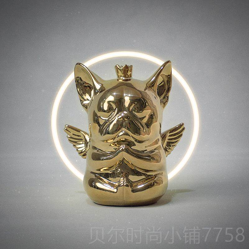新款天神汪L潮法斗国牛法斗周边犬陶瓷摆件生日情侣礼玩物