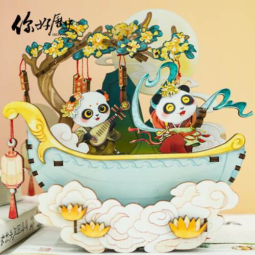 新款你好历I史D Y梦唐画猫音乐盒3D立体场景生建筑模型拼图女生日