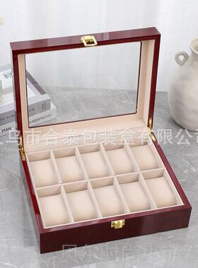 新款现货红色表亮光小巧设位计手盒 盖时尚新潮翻带锁2木质手表收