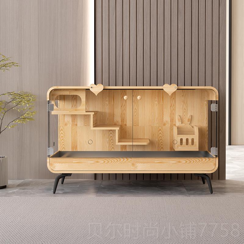 新款龙猫别墅玻璃明豪华高端实木笼透子电视笼金猪丝熊荷柜兰猫笼图片