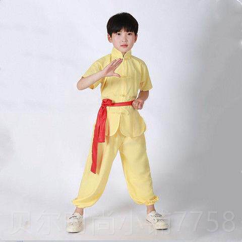 新款儿童武术服男女功童武术馆训练练服功长夏季白色短袖太极服表