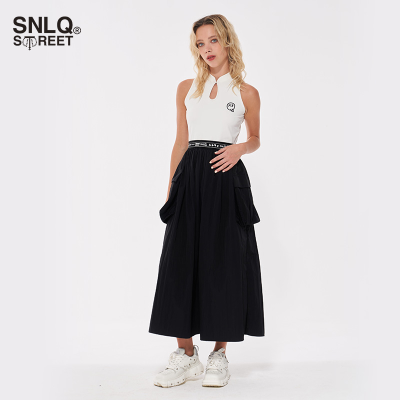 SNLQ street新中式国潮连衣裙女2024年夏镂空旗袍领假两件裙子