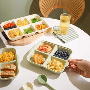 减肥颜值釉下彩家用高盘子正方定1四减脂分格餐盘格21大人分隔量