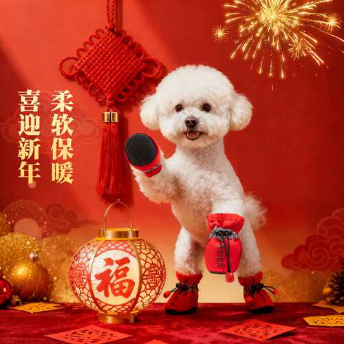 秋冬季新款狗狗鞋子英文印花七彩软底鞋防滑耐磨喜庆宠物外出鞋子