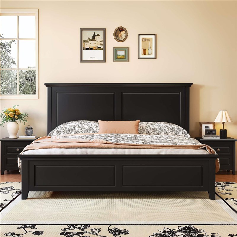 中古风黑色全g实木床法式复古胡桃木床美式1米8主卧双人床储物婚