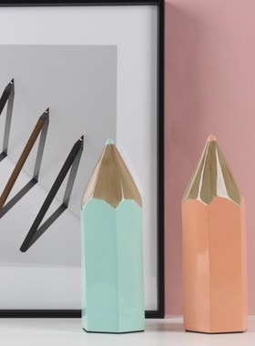 儿童房创意树脂铅笔桌p面摆件 书桌书柜装饰  样板间软装饰品