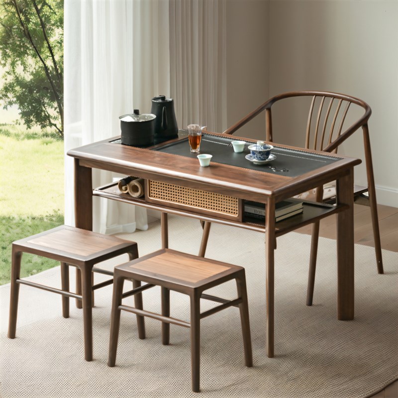 新中式实木茶桌阳台l茶桌2024新款泡茶桌喝茶桌椅组合小型茶桌茶