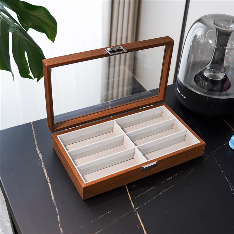 黑胡桃木纹木质6位眼镜收纳w展示盒 多格首饰墨镜太阳镜收纳收藏