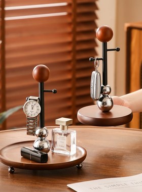 OY玄关入户钥i匙收纳架胡桃木首饰挂架香水收纳托盘桌面装饰品摆