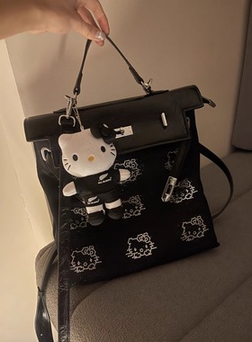 凯莉双肩包HelloKitty包包烫钻双肩包牛津布可斜挎背包黑色拼接女