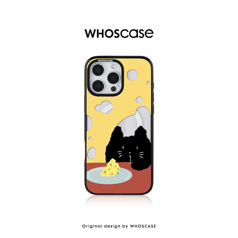 WHOSCASE原创设计奶酪猫防摔外壳手机壳磁吸轻薄手感iphone14/15/16pro/max简约设计小众卡通高级感轻奢