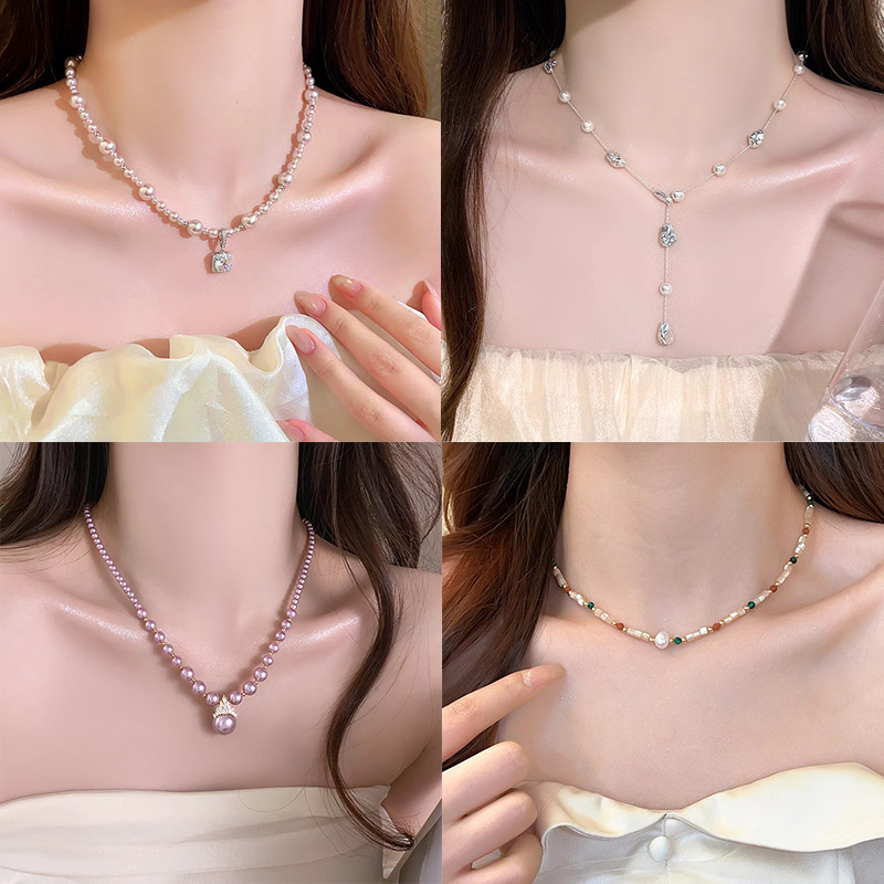 新款法式珍珠项链小众设计复古轻奢感毛衣链气质百搭项饰配饰