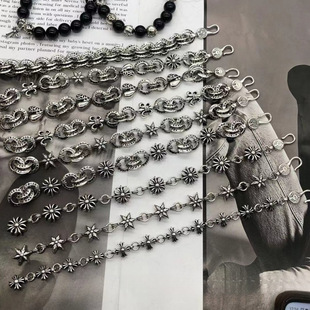 罗心复古粗字母手链骰子童军花十字花球满花带钻金色手链