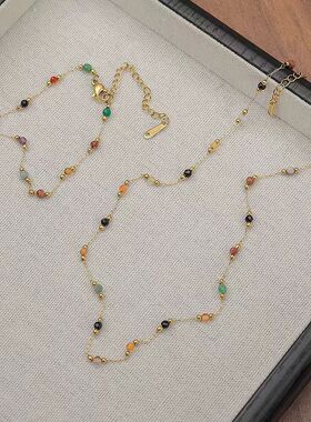 跨境小众设计彩珠串欧美项链女锁骨链春夏百搭钛钢网红冷淡风