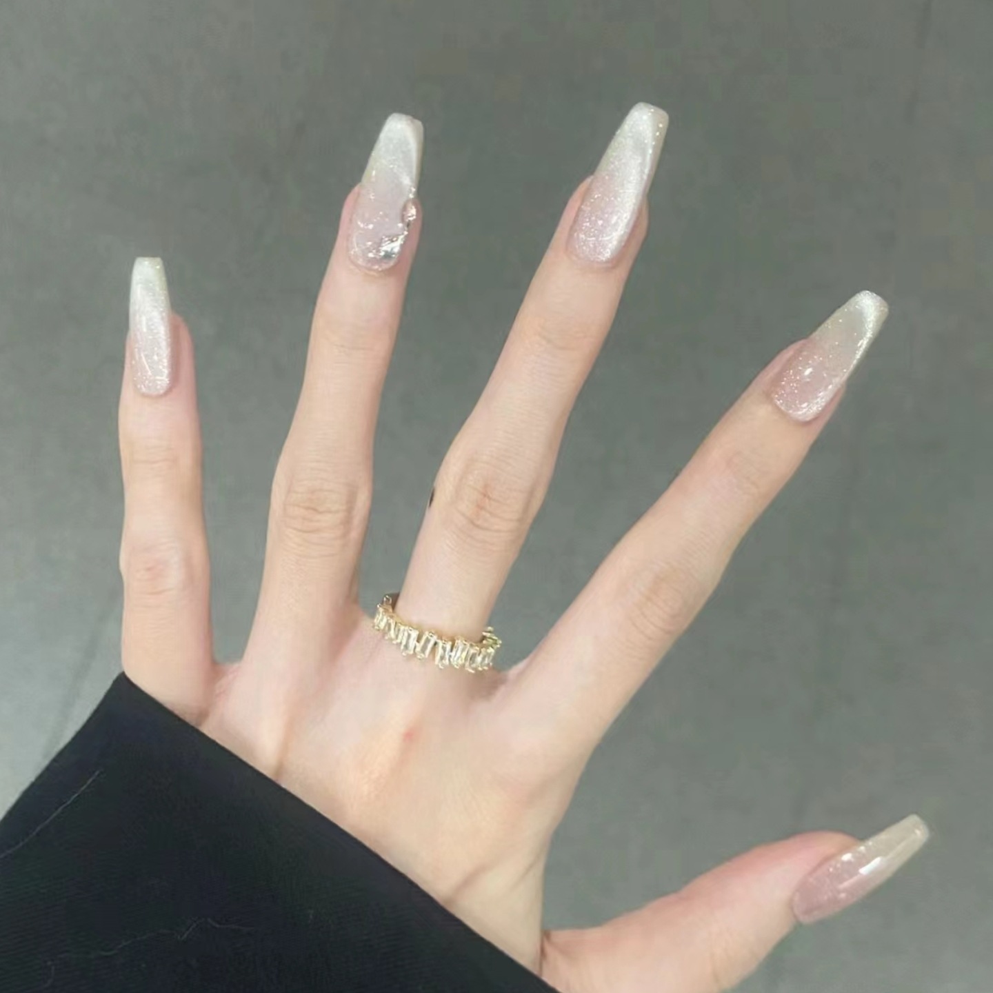 穿戴甲纯手工纯欲温柔玻璃猫眼爆闪贴钻可拆卸穿戴甲假指甲贴片