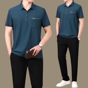 中老年运动服套装 冰丝短袖 胖东来爸爸夏装 男夏季 休闲两 polo衫 时尚