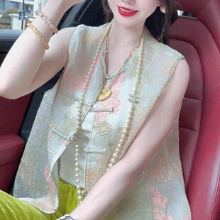 胖东来洋气新气质中式新盘马无袖龄夏季国风扣减上衣夹夏款背心马