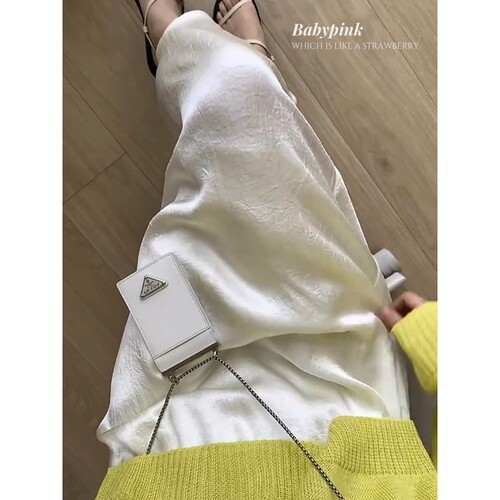 进口后开叉醋酸缎面半身裙女夏季新款高腰显瘦垂感裙子气质丝滑流