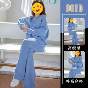 胖东来一整套ootd穿搭2025超火春装休闲气质小个子高级感蓝色卫衣