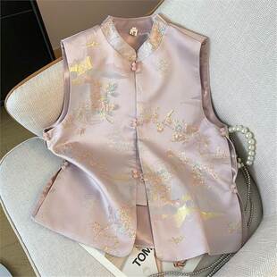 胖东来新中式轻国风花色提花马甲外套女款2026新款早春季小个子马