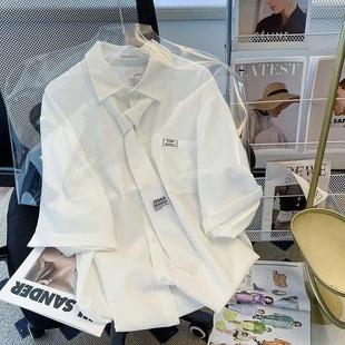 男女学院风班服dk宽松半袖 胖东来夏季 领带衬衫 薄款 衬衣情 纯色短袖