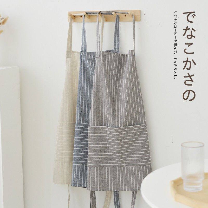 日式围裙家用厨房棉麻餐饮专用男做饭围裙工作服女士罩衣2024新款