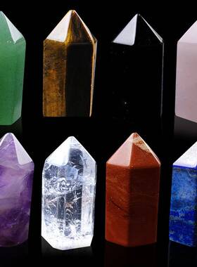 爆款chakela天然水晶柱七星阵七彩石石六角柱多棱形状矿物摆件