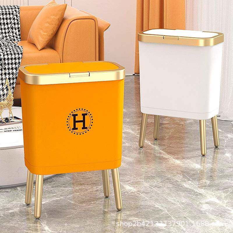 爆款高脚垃圾桶家用厨房大号大容量客厅轻奢带盖弹盖按压夹缝创意