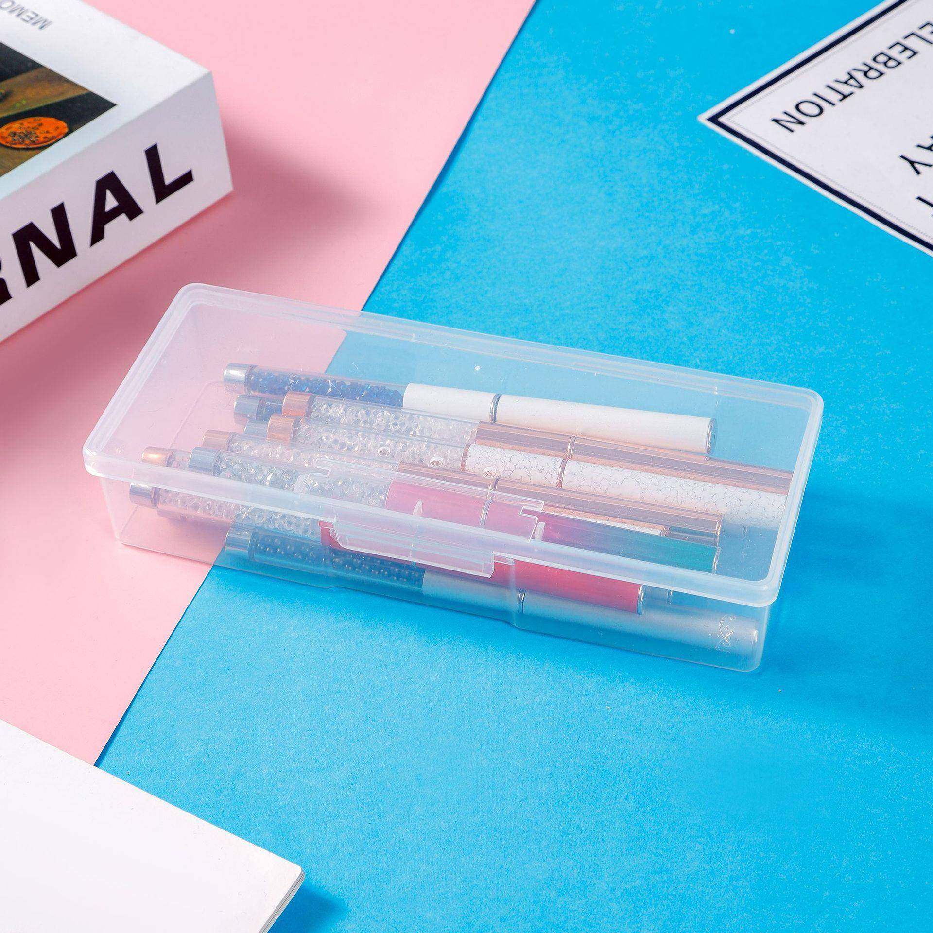 爆款大号塑料收纳盒指甲砂条储物盒透明纹绣笔盒饰品盒钻盒美甲工