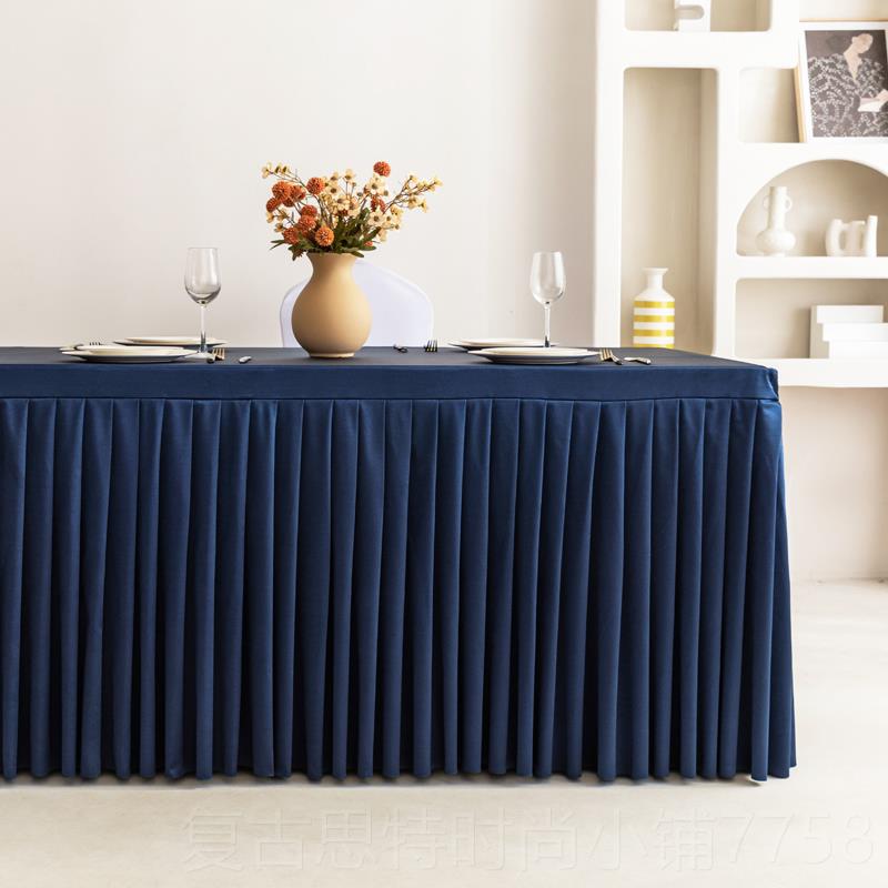 新款定制会室议桌酒店长方形餐桌桌布布艺商展会签到长布条桌务裙