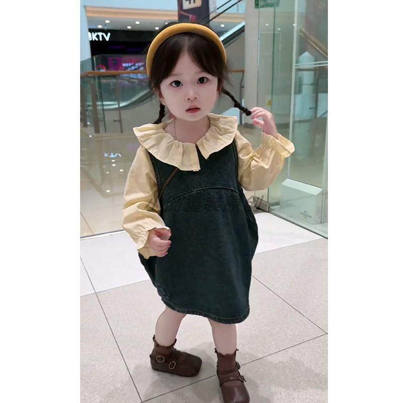 女童连衣裙套装春秋季2025新款儿童宝宝洋气牛仔背带裙上衣两件套
