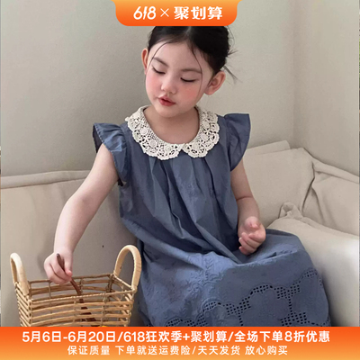 春夏新女童法式翻领蕾丝公主裙