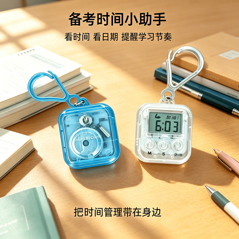 迷你便携电子提醒器高颜值透明外壳学生作业备考计时小工具